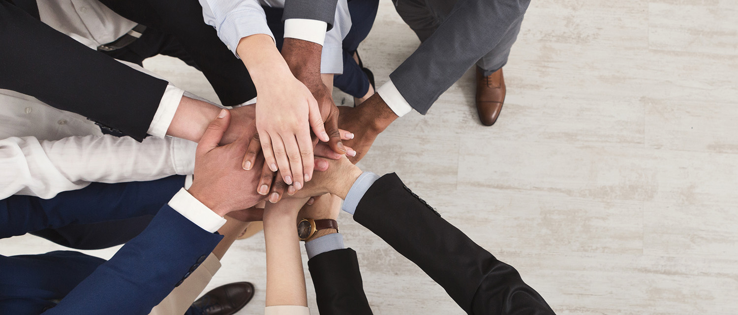 Business professionals hands together